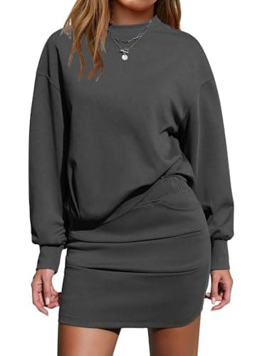 EXLURA Womens 2 Piece Skirt Sets Long Sleeve Mock Neck Sweatshirt Skort Matching Set Casual Airport Travel Spring Outfits - Image 1