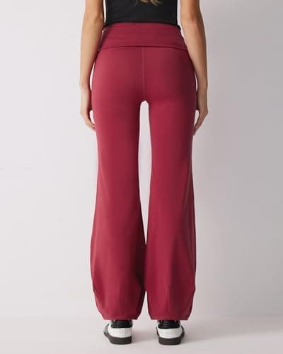 MOOSLOVER Women Quick Step Bubble Pants Drawstring High Waist Flare Leggings Casual Lounge Yoga Active Pant(XL,Burgundy) - Thumbnail 4