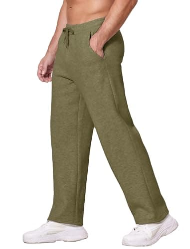 Deyeek Men's Straight Leg Fleece Sweatpants Open Bottom Sweat Pants with Pockets Big and Tall Green Cotton Sweatpants Men 3XL - Image 1