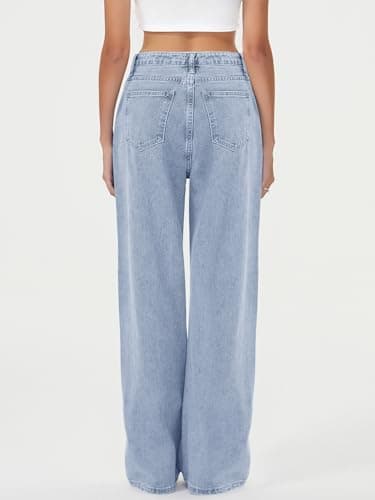 HDLTE Women's Wide Leg High Waist Baggy Blue Washed, Sky Blue Jeans - Thumbnail 2