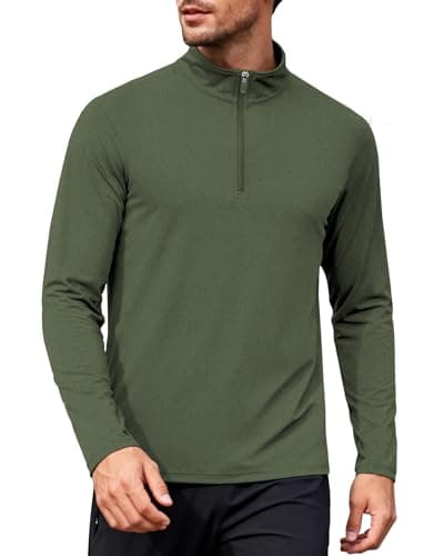 Mens Quarter Zip Pullover UPF 50+ Long Sleeve Sun Protection Shirts Wicking Moisture Dry Fit Lightweight Workout Gym Outdoor Fishing Golf Casual Athletic Tops Army Green L - Image 1