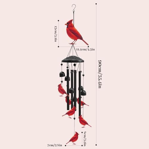 Ptazucv Cardinal Wind Chimes for Outside, Black Metal Windchimes Outdoors, Cardinals Gifts for Women/Men, Garden/Yard Decor, Memorial/Birthday Gifts for Grandma/Mom, Durable Chimes for Outdoors - Thumbnail 3
