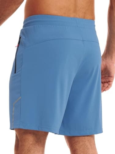 3rd hill Men's 7 inch Running Shorts with Zipper Pockets Quick Dry Athletic Gym Workout Shorts Lightweight Blue M - Thumbnail 2