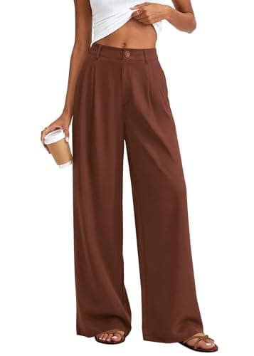 KIRUNDO Dress Pants Women 2026 Summer Polka Dot Palazzo Wide Leg Trousers Flowy Business Casual Slacks for Work with Pockets(Brown, X-Large) - Image 1