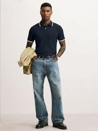 Comdecevis Golf Polo Shirts for Men Business Casual Shirts Mens Knit Polos XXL Navy Blue - Thumbnail 4