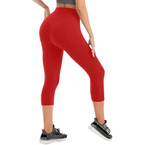 Fawarior High Waisted Capri Leggings for Women, Buttery Soft Workout Yoga Leggings Red LXL - Image 1