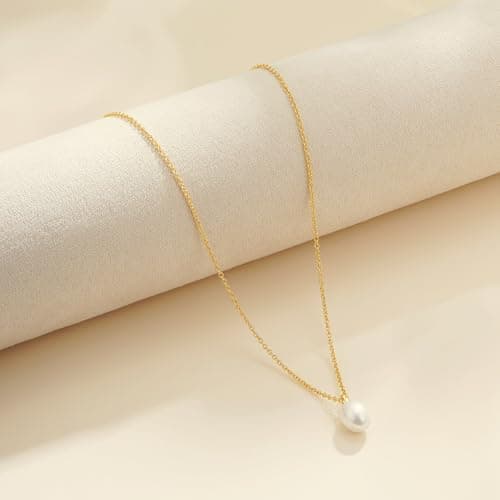 Fezodo Gold Pearl Necklace for Women, Dainty Single Pearl Necklaces for Women Trendy Simple Pearls Drop Pendant Necklace Wedding Pearls Jewelry Christmas Stocking Stuffers for Teens Gifts - Thumbnail 6