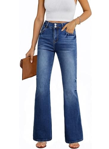 EVALESS Womens Flare Bell Bottom Jeans High Waisted Wide Leg Bootcut Jeans Stretchy Denim Pants Sail Blue Size 8 - Image 1
