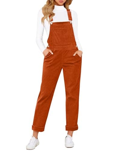 LookbookStore Womens Overalls Corduroy Bib Adjustable Straps Fashion Jumpsuit Overall for Women with Pocket Rust Size X-Large - Image 1