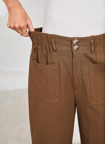 Dokotoo Womens Linen Pants Women 2026 Fashion Business Summer Capri Pants Travel Outfits for Women High Waisted Trouser Flowy Breathable Lady Slacks Basic Cotton Fall Clothes Palazzo Chestnut 2XL - Thumbnail 4