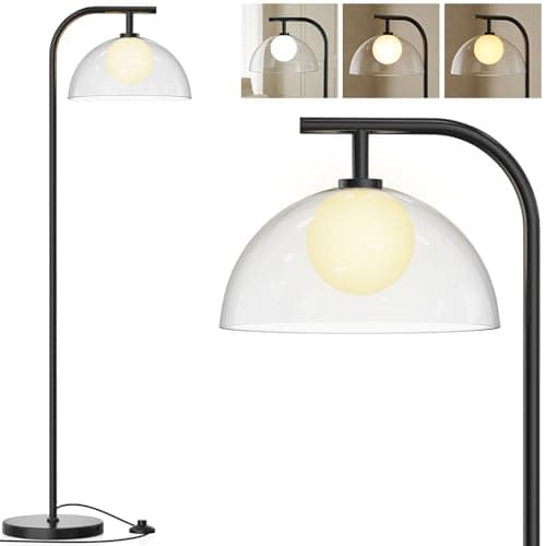 WOPIPAL Glass Floor Lamp for Living Room, Modern Standing Lamps with Semicircle Acrylic Shade, 3 Color Temperatures & Foot Switch, LED Corner Floor Light for Bedroom, Study, Office, Black - Image 1