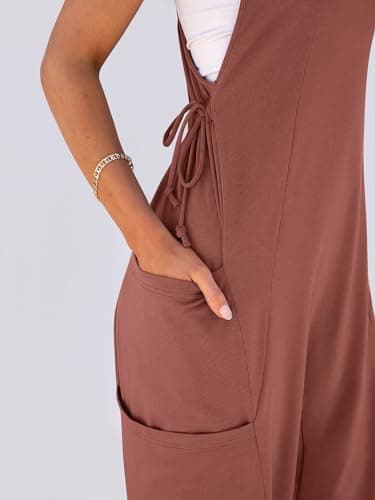 ANRABESS Women Overalls Jumpsuits Loose Casual Dressy Sleeveless Baggy Harem Pants Romper Jumpers 2026 Trendy Summer Outfits Caramel XX-Large - Thumbnail 6