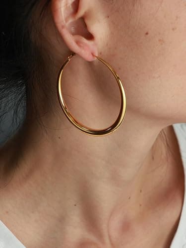 Matte Large Gold Hoop Earrings for Women Sliver Hoop Earrings Lightweight 925 Sterling Silver Hoops Chunky Trendy Earrings Dainty Simple Wedding Prom Bridal Party Jewelry Gifts (5CM Gold Style 3) - Thumbnail 2