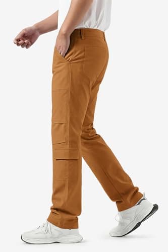 GINGTTO Cargo Pants for Men Slim Fit Stretch Casual Hiking Pants Men Flex Brown Size 28 - Thumbnail 4