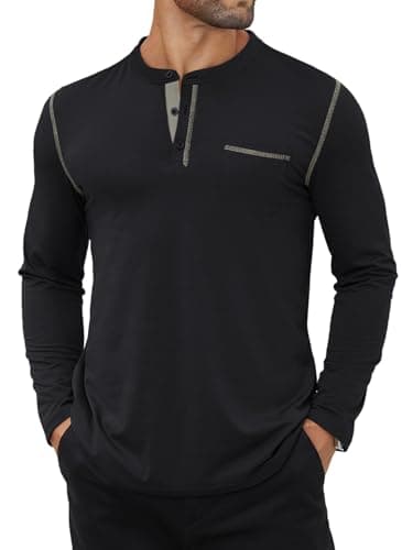 Hardaddy Men's Color Contrast Henley Shirt Long Sleeve Button T-Shirt Lightweight Henley Tshirt for Men Basic Pullover Shirt with Pocket Black 3XL - Image 1