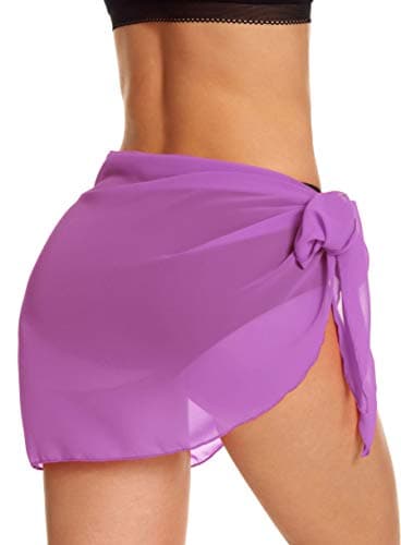 Swimsuit Coverups for Women Sarong Beach Bikini Wrap Sheer Short Skirt Chiffon Scarf for Swimwear (Light Purple,XL) - Thumbnail 5