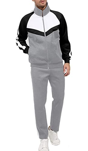 Sun Lorence Sportswear for Men 2 Pieces with Zipper Jackets Outdoor Sports Tracksuits Set Grey XX-Large - Thumbnail 6