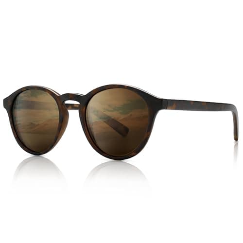 SUNGAIT Women's Classic Vintage Round Polarized Sunglasses Retro Style UV400 (Amber Frame(Matte Finish)/Brown Lens) SGT166 HPKC - Image 1