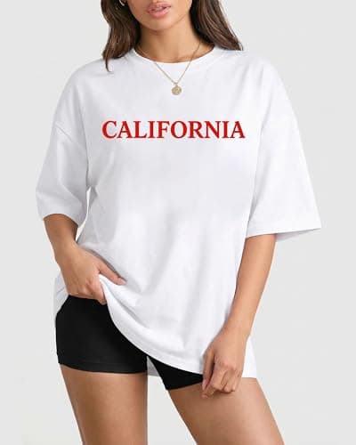 Aiyino Womens Oversized Graphic Tee 100% Cotton California Surfboard Palm Beach Shirt Loose Fit Summer Top Teal Waves L - Thumbnail 2