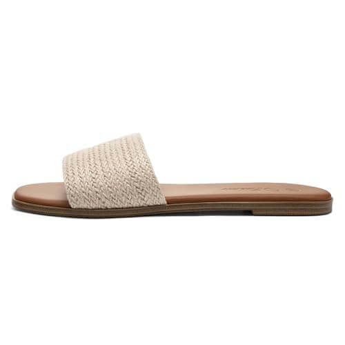 Athlefit Women's Raffia Flat Sandals Square Open Toe Comfortable Slip On Summer Beach Casual Slide Sandals Size 7.5 - Thumbnail 4