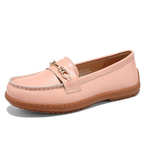BEAUSEEN Women's Flat Penny Loafer with Leather Breathable Ladies Shoes for Long Time Standing Pink,8 US - Thumbnail 3