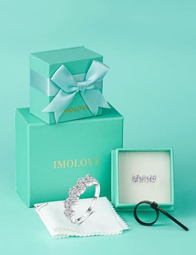 IMOLOVE Moissanite Wedding Bands for Women, Trendy 0.8 Carat Marquise Eternity Wedding Band Everyday Fashion Silver Moissanite Rings for Women with 18K White Gold Plated Size 9 - Thumbnail 6