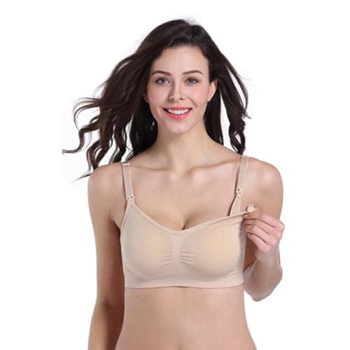 Stelle Nursing Bras Maternity Bra for Breastfeeding Pregnancy Wireless Bralette with Pads, Extenders（Beige,L） - Thumbnail 5