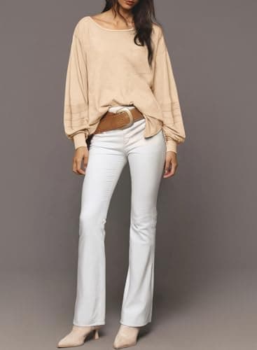 Dokotoo Cute Tops for Women Long Sleeve Shirts Trendy Beige Tops Womens Business Blouses Dressy Casual 2026 Spring Fashion Trendy Shirt with Pocket Loose Fit Tee XX-Large - Thumbnail 3