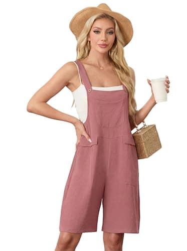 HiMONE Womens Summer Jumpsuit Sleeveless Casual Romper Overalls With Square Neck And Pockets (Rust Red-XL) - Thumbnail 6