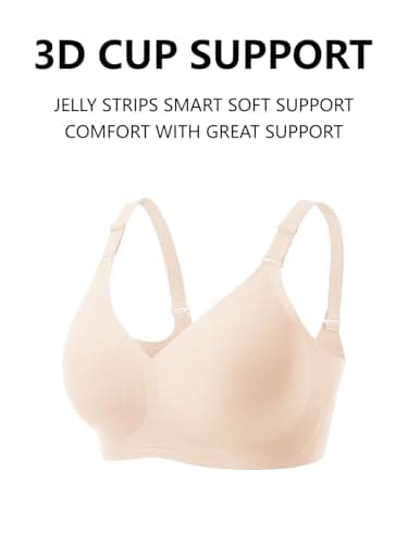 COCOMARTS Jelly Bras for Women No Underwire Push Up Seamless Supportive Plunge Bra Full Coverage Comfortable Bralettes Nude 3X-Large - Thumbnail 6