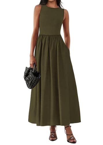 KIRUNDO Summe Sleeveless Maxi Dresses for Women 2026 Spring Wedding Guest A Line Tank Elegant Flowy Beach Long Sundress(Army Green, XX-Large) - Image 1