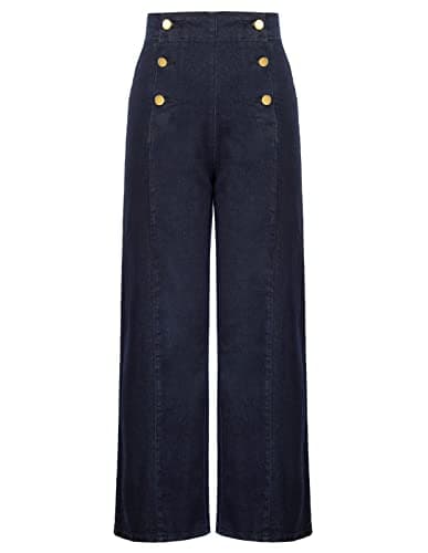 Womens Vintage Jeans Stretch High Rise Wide Legged Casual Office Denim Pants with Pockets Size 16 Size 18 Deep Blue - Image 1