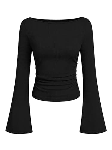 ANRABESS Women Bell Long Sleeve Top Black XX-Large
