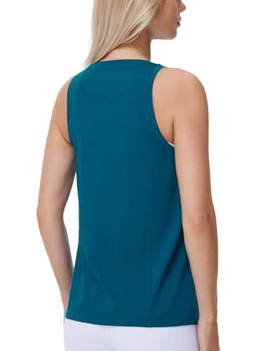 THE GYM PEOPLE Women's Crew Neck Workout Tank Tops Loose Fit Sleeveless Athletic Yoga Running Shirts Dark Blue Green - Image 1