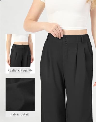 SEAJOJO Womens Wide Leg Casual Pants High Waisted Business Pleated Trousers with Pockets Work Palazzo Dressy Slacks Black - Thumbnail 5