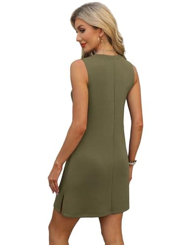 BKRIVE V-Neck Summer Casual Beach Dresses for Women 2026 Vacation Women's Sleeveless Sundress with Split Army Green - Thumbnail 4