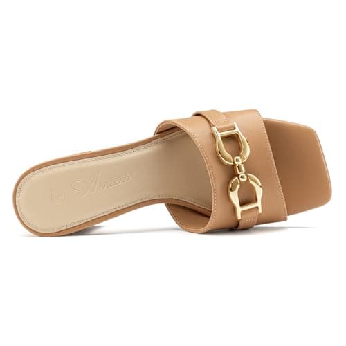 Athlefit Heeled Sandals for Women Comfortable Slip On Mules Square Peep Toe Chunky Block 2 Inch Heels Summer Dressy Shoes Camel Size 11 - Thumbnail 5
