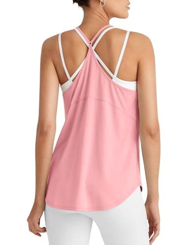 G4Free Running Tank Tops for Women Spaghetti Workout Fast Dry Athletic Racerback Gym Yoga Tanks Lightweight (Pink,L) - Image 1