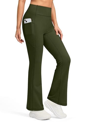 Jarvanv Women's Fleece Lined Pants with Pockets High Waist Thermal Flare Leggings Hiking Yoga Pants for Winter Cold Weather(Dark Green, S) - Image 1