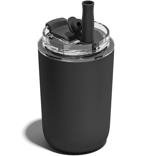 UIRZOTN 10 oz Insulated Coffee Tumblers, Travel Coffee Tumblers with Straw, Double-Wall Stainless Steel Tumbler, Leak Proof Tumbler, Reusable Cups with Lids for lced and Hot Drinks (Black) - Image 1