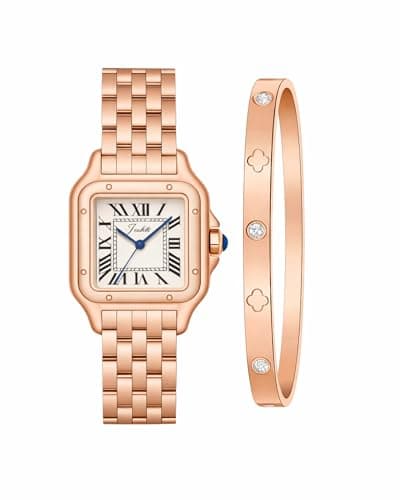 DIICRIN Gold Watch and Bracelet Set for Women, Vintage Roman Dial Quartz Watch with Matching Bangle, Adjustable Band, Jewelry Gift for Her - Image 1