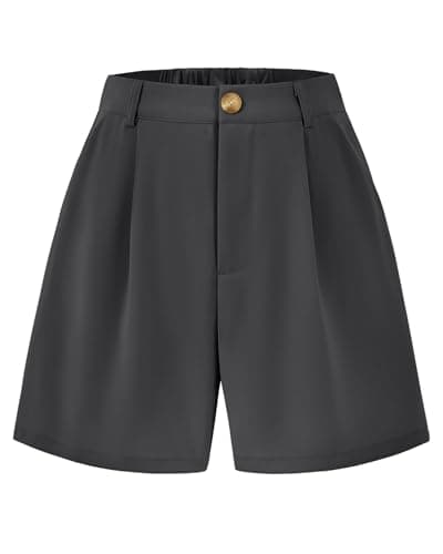 KIRUNDO Shorts for Women Dressy Casual Summer Elastic Waist in the Back Pleated Wide Leg Tailored Work Trouser Shorts (Dark Grey, X-Large) - Image 1