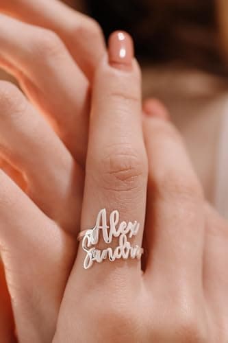 coobopet Custom Name Rings for Women Personalized 14K Gold Plated/Sterling Silver/Rose Gold Engraved Name Ring Customized Jewelry Gift Wedding Engagement Rings for Women Men Couples - Thumbnail 3