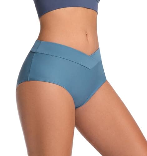 COCOPEAR V Cut Mid Rise Bikini Bottoms for Women Cross Front Bathing Suit Bottoms for Women Cornflower Blue L - Thumbnail 3