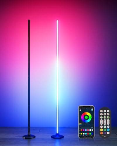 2PCS Smart RGB LED Corner Floor Lamp with App and Remote Control, 65" Color Changing Standing Lamp with Music Sync and 16 Million DIY Colors, Modern Floor Lamps for Bedroom Living Room Gaming Rooms - Image 1