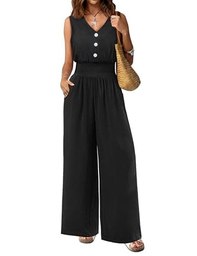 LOOKBOHO Women Dressy Casual Jumpsuits Sleeveless Wide Leg Pants V Neck Rompers One Piece Elegant Outfits(B,S) - Image 1