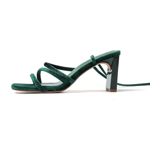 Amoji Women 3 Inch Strap Up Heels Lady Heeled Sandal Ankle Strappy Wedding Party Dressing Dress Shoes 331 Velvetgreen Heels Size 7.5 women - Thumbnail 6