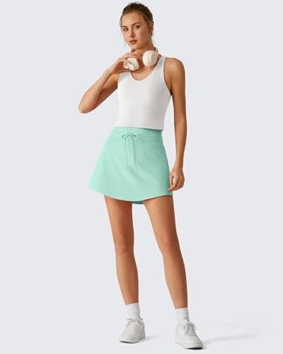 G4Free Golf Skorts for Women with Pockets High Waisted Skirt Drawstring Workout Summer Tennis Skort with Built-in Shorts Pickleball (Mint,L) - Thumbnail 5