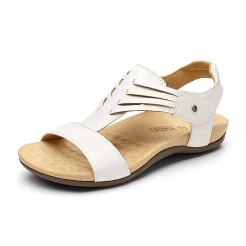 Rihero White Orthopedic Sandals for Women Arch Support Comfortable Casual Summer Orthotic Flat Sandals for Beach Walking Size 11