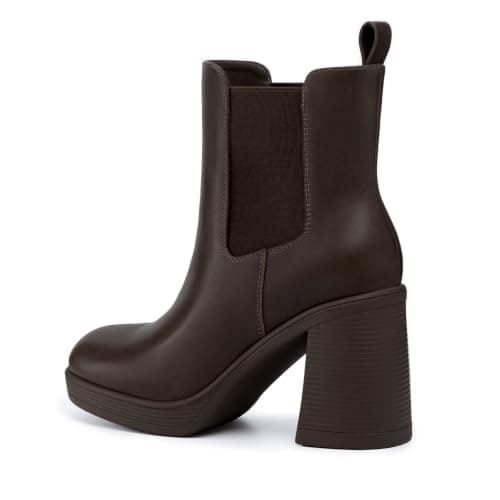 Athelfit Womens High Chunky Heel Platform Chelsea Boots Dark Brown Size 9 - Thumbnail 4
